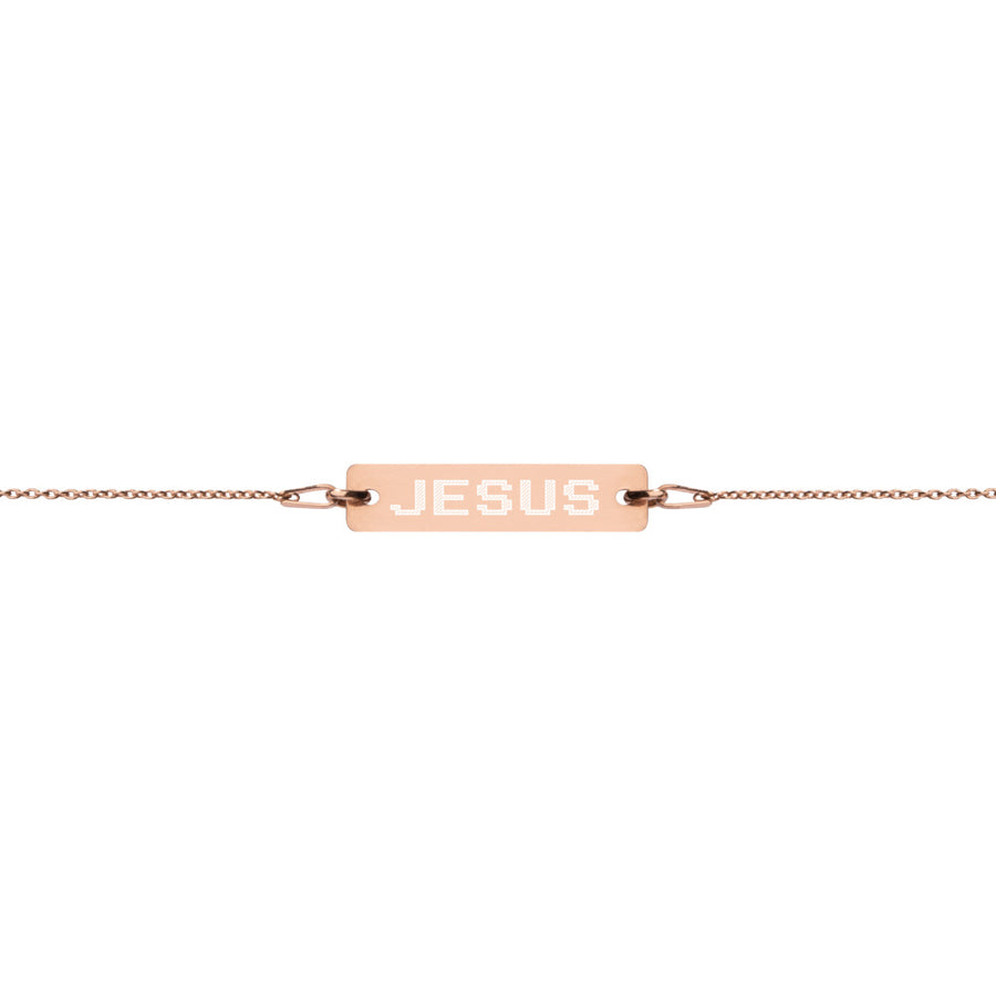 Jesus Engraved Silver Bar Chain Bracelet