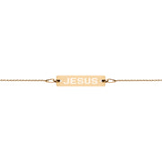 Jesus Engraved Silver Bar Chain Bracelet