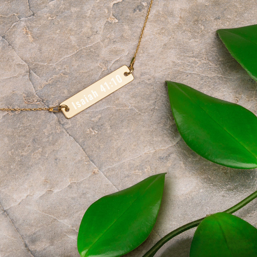 Isaiah 41:10 - Do not fear - Engraved Silver Bar Chain Necklace