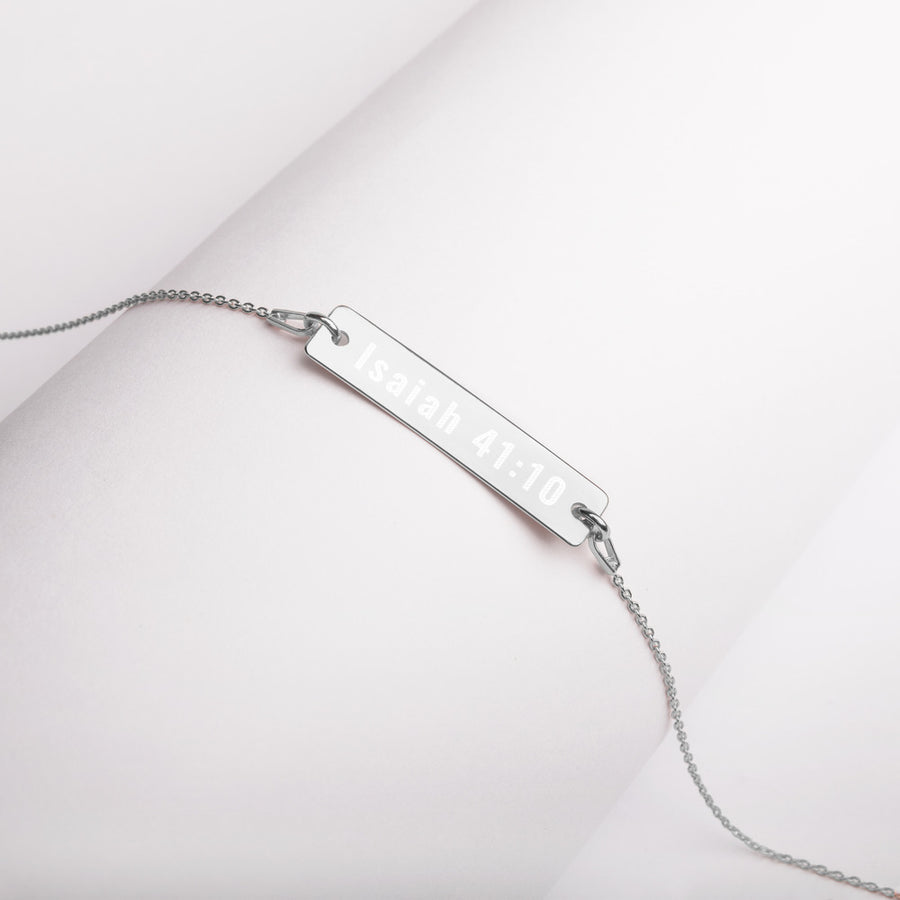 Isaiah 41:10 - Do not fear - Engraved Silver Bar Chain Necklace