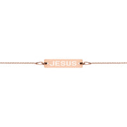 Jesus Engraved Silver Bar Chain Bracelet