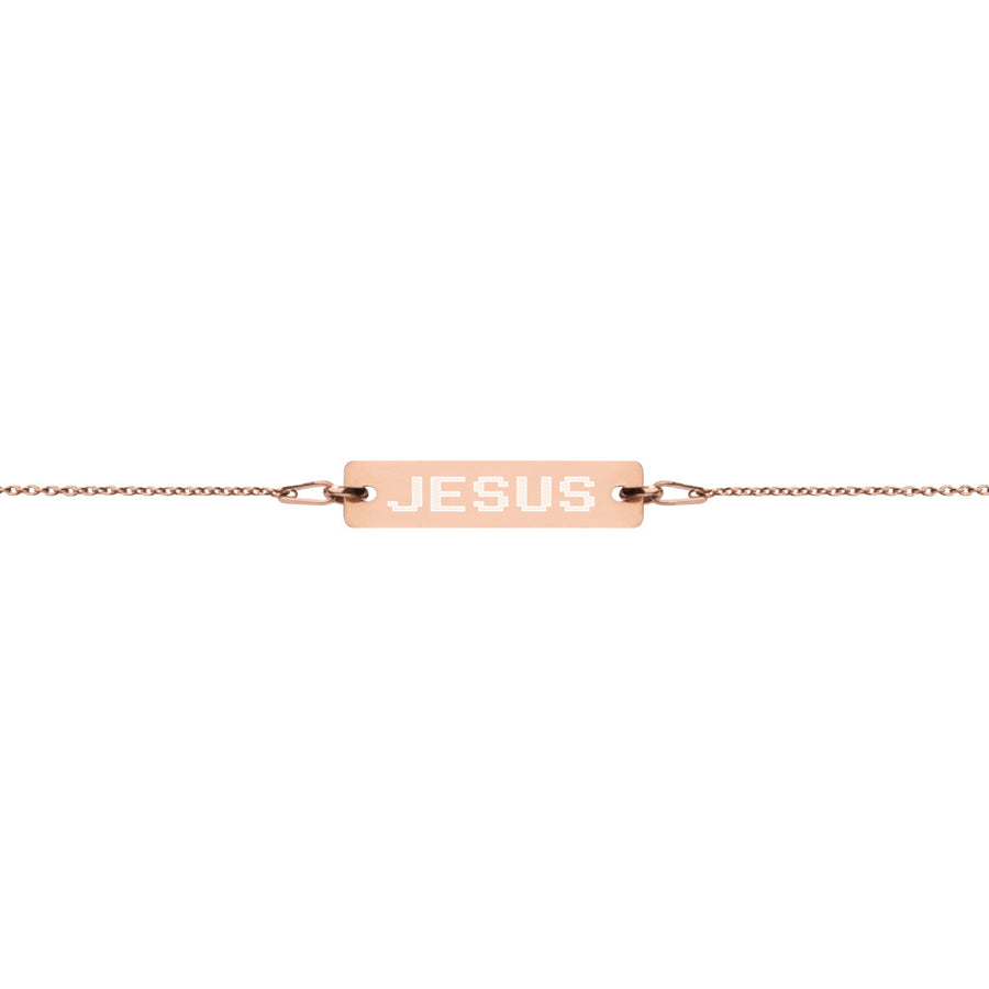 Jesus Engraved Silver Bar Chain Bracelet