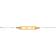 Jesus Engraved Silver Bar Chain Bracelet