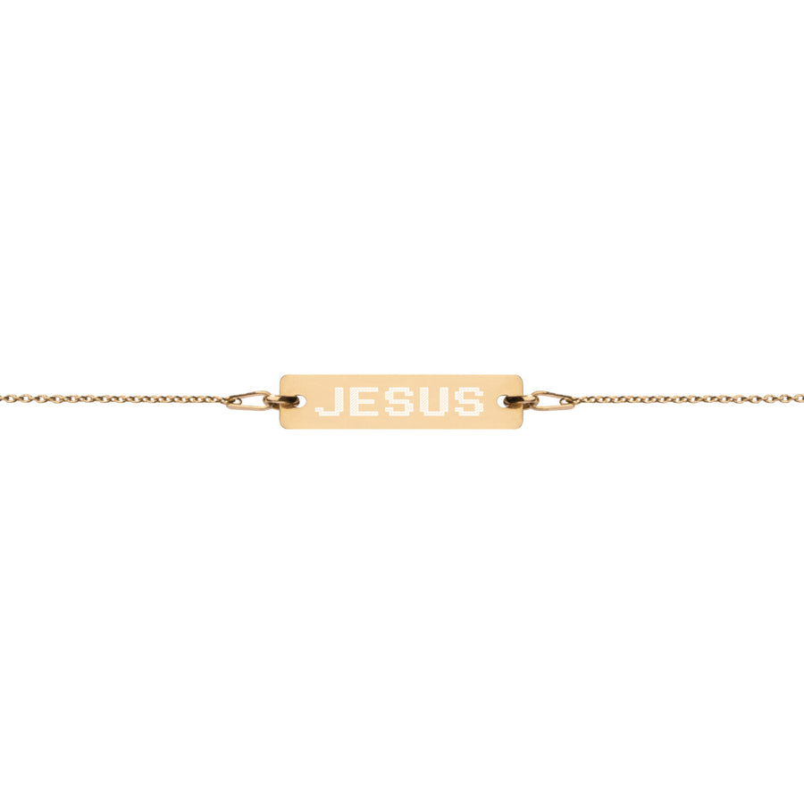 Jesus Engraved Silver Bar Chain Bracelet