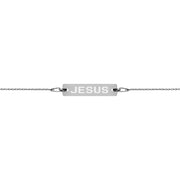 Jesus Engraved Silver Bar Chain Bracelet