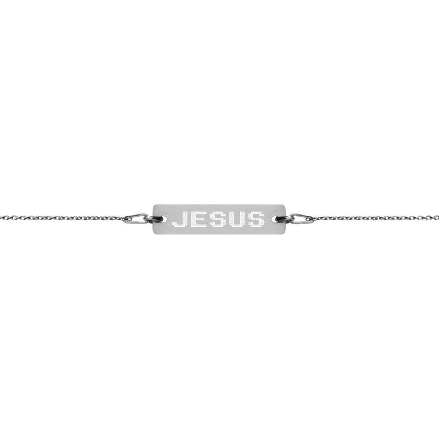 Jesus Engraved Silver Bar Chain Bracelet