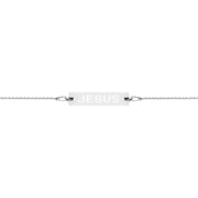 Jesus Engraved Silver Bar Chain Bracelet