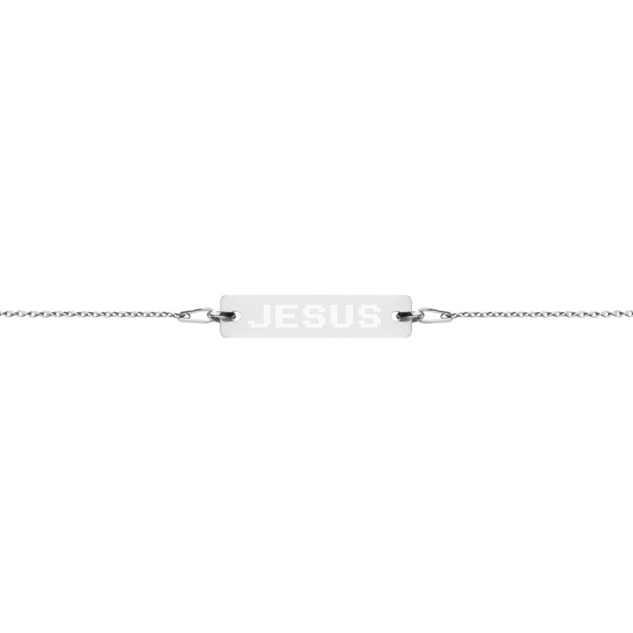 Jesus Engraved Silver Bar Chain Bracelet